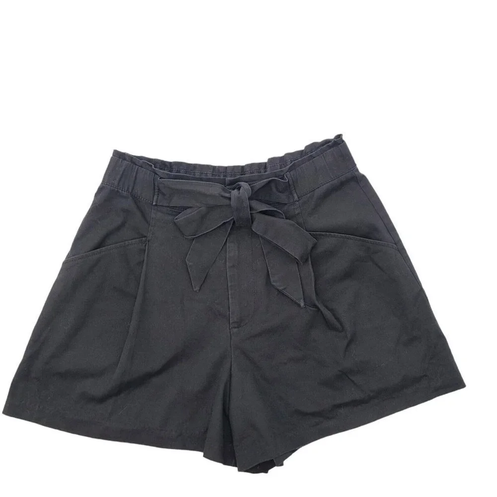 Zara Shorts Womens High Rise Elastic Waist Black Small Bow Knot Tie Pockets - Picture 10 of 10